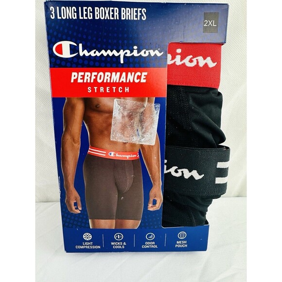 2XL Champion Long-Leg Men's Boxer Briefs 3 Pack Performance Moistu-Wicking Light - Picture 1 of 5